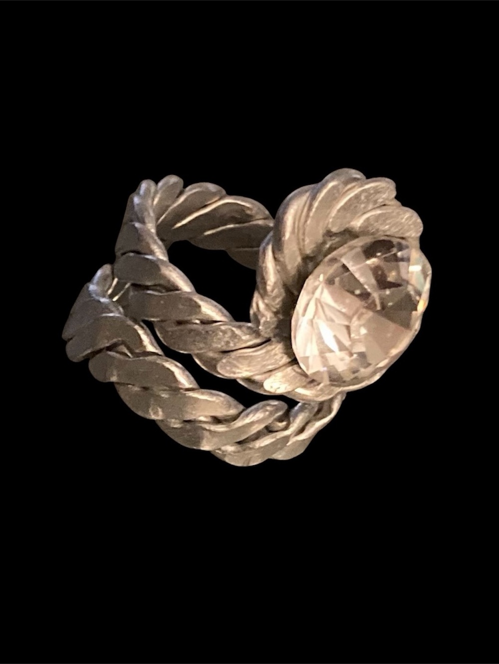 JEFF LIEB Swarovski Crystal Cocktail Ring Adjustable Aluminum Band